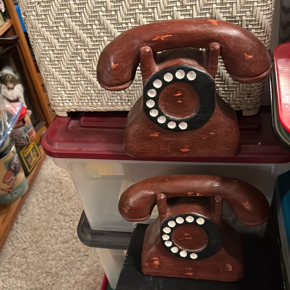 Phones Wooden Carved Vintage Phones Set of 2